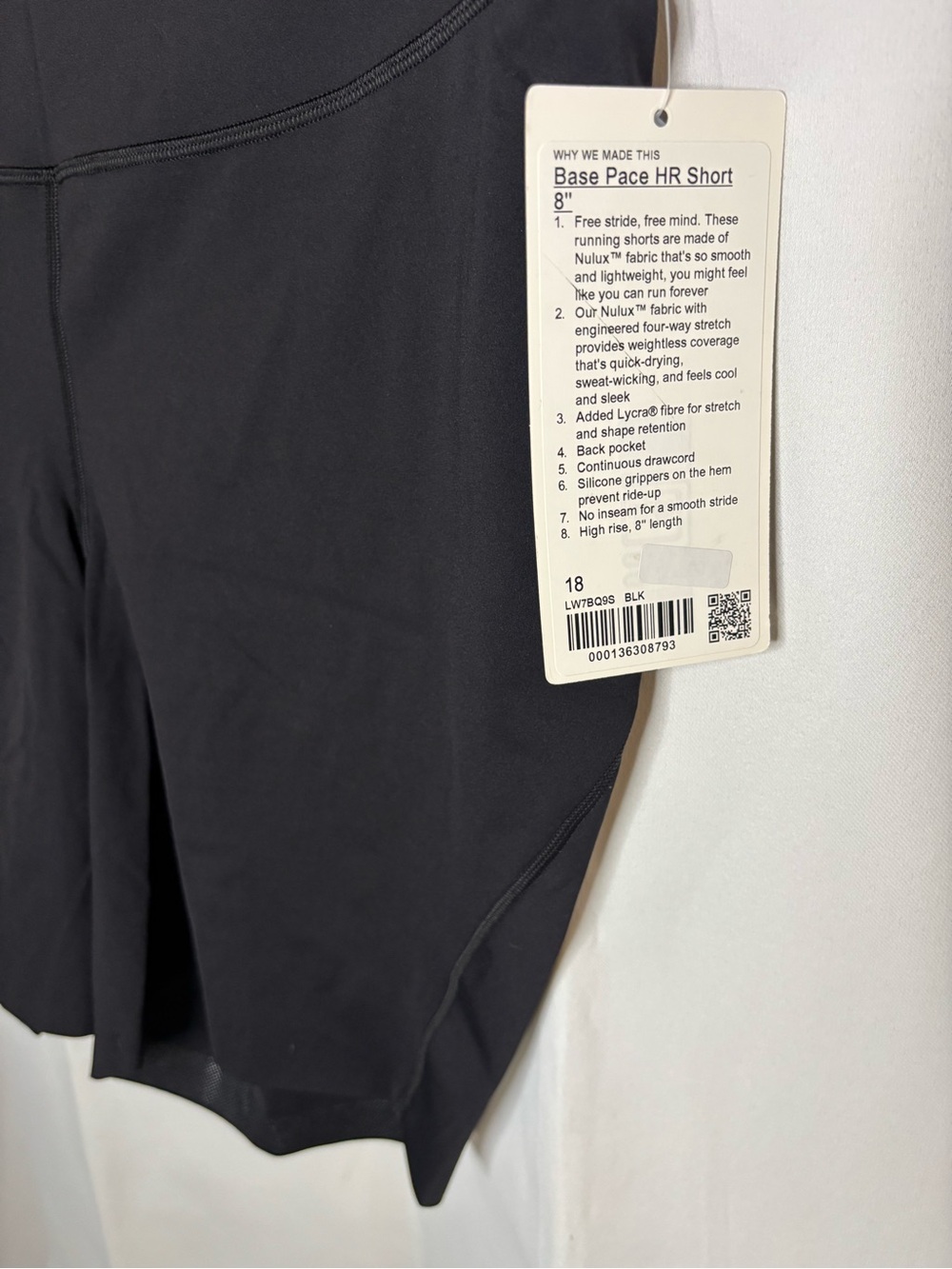 NWT Lululemon Base Pace HR 8” Bike Shorts Black Size 18 Fast & Free Running - Picture 5 of 6